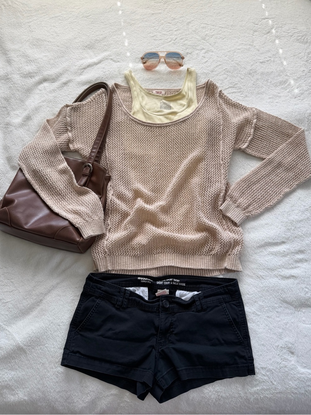 Mossimo Supply Co. Beige Crocheted Scoop Neck Knit Sweater